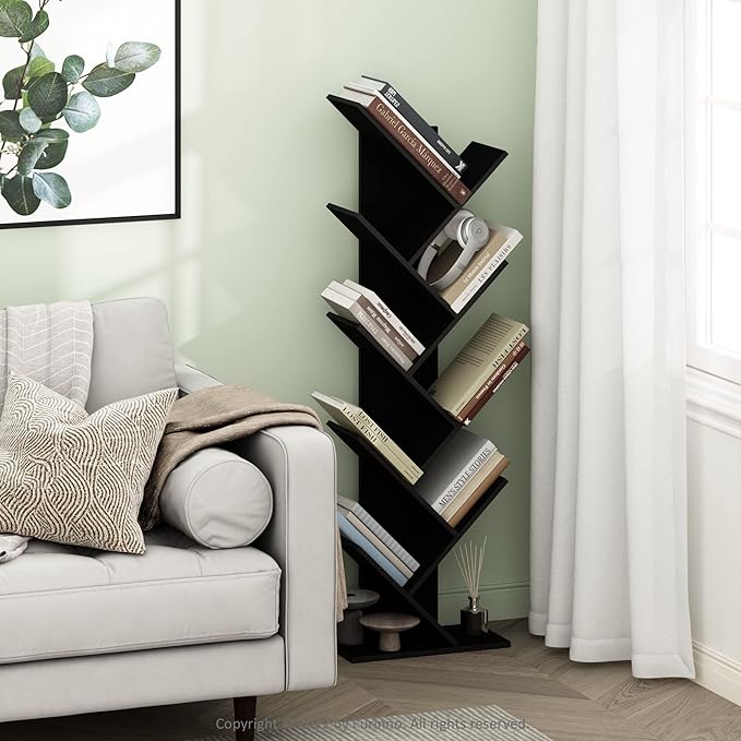 Furinno Bookshelf 9-Tier Floor Standing Tree Bookcase, Espresso - LeafyLoom