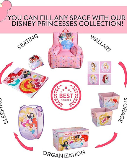 Idea Nuova Disney Little Mermaid Kids and Toddler Canvas Bean Bag Chair with Piping & Top Carry Handle - LeafyLoom