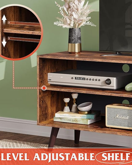 WLIVE Mid-Century Modern TV Stand for 55" TV, Entertainment Center with Storage, Open Shelves TV Console for Living Room and Bedroom, Retro Brown - LeafyLoom