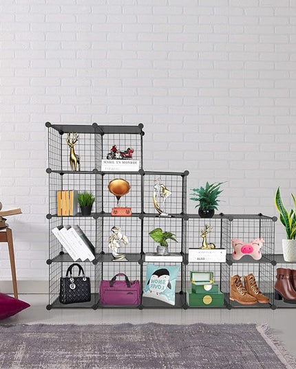 TUMUCUTE Wire Cube Storage Organizer, 16-Cube Metal Storage Shelves Bookshelf, Stackable Modular Closet Organizer for Bedroom Living Room, Office,Storage Shelves - LeafyLoom