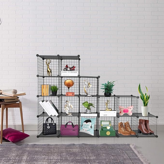TUMUCUTE Wire Cube Storage Organizer, 16-Cube Metal Storage Shelves Bookshelf, Stackable Modular Closet Organizer for Bedroom Living Room, Office,Storage Shelves - LeafyLoom
