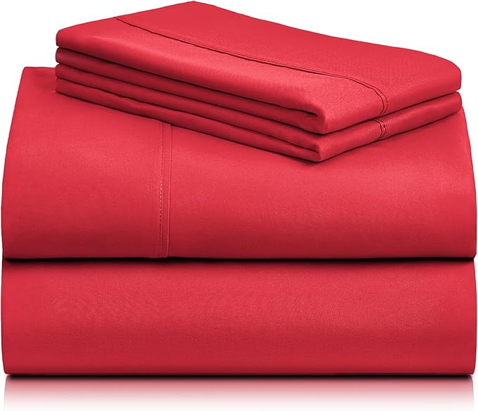 LuxClub Twin XL Sheets - Soft Twin Bed Sheets for-Boys-and-Girls-4 PC Deep Pockets 18" Eco Friendly Wrinkle Free-Kids-Fitted Sheets Machine Washable Hotel Bedding Silky Soft - Red Twin XL - LeafyLoom