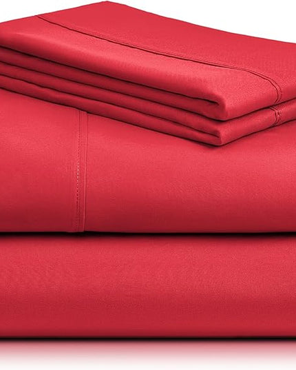LuxClub 4 PC Sheet Twin Size Sheet Set Bed Sheets Deep Pockets 18" Eco Friendly Wrinkle Free-Kids-Fitted Sheets Machine Washable Hotel Bedding Silky Soft - Red Twin - LeafyLoom