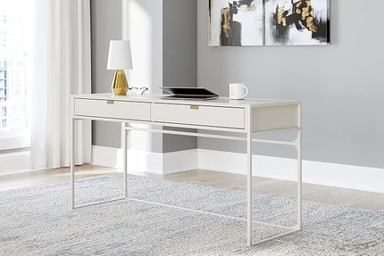 Signature Design by Ashley Deznee Modern Home Office Desk with 2 Drawers, White - LeafyLoom
