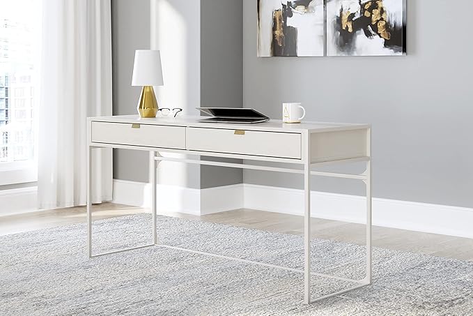 Signature Design by Ashley Deznee Modern Home Office Desk with 2 Drawers, White - LeafyLoom