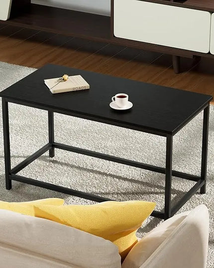 SAYGOER Small Black Coffee Table Simple Modern Open Design Rectangular Minimalist Center Table for Living Room Small Spaces, Easy Assembly, 31.5 x 15.7 x 17.7, Black - LeafyLoom