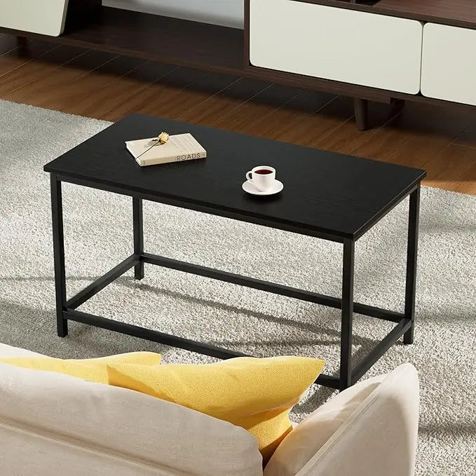 SAYGOER Small Black Coffee Table Simple Modern Open Design Rectangular Minimalist Center Table for Living Room Small Spaces, Easy Assembly, 31.5 x 15.7 x 17.7, Black - LeafyLoom