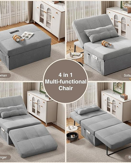 Aiho 4 in 1 Chair Bed, Sleeper Sofa Bed Convertible Chair, Assembly-Free Sofa Chair Bed with Adjustable Backrest Breathable Linen, for Living Room Apartment Office, Light Grey - LeafyLoom