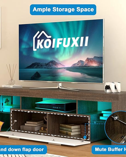 Mid Century Modern TV Stand for 40 50 55 60 65 70 Inch TV, LED TV Stand with Storage Cabinet, Wood Media TV Console, TV Entertainment Center for Living Room Bedroom - LeafyLoom
