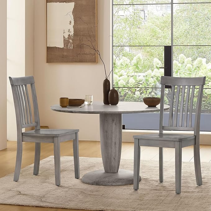 COLAMY Wooden Dining Chairs Set of 4, Spindle High Back Windsor Kitchen Side Chair, Farmhouse Dining Chairs for Kitchen and Dining Room, Light Grey - LeafyLoom