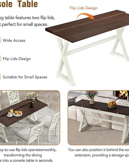 NicBex Small Kitchen Table Set for 4 Dining Room Set 5-Piece Extendable Rubber Wood Dining Table Set with X-Shape Legs for Small Space, Apartment, Studio, Beige - LeafyLoom