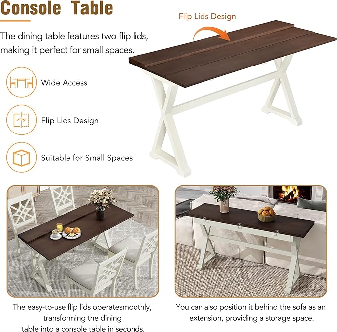 NicBex Small Kitchen Table Set for 4 Dining Room Set 5-Piece Extendable Rubber Wood Dining Table Set with X-Shape Legs for Small Space, Apartment, Studio, Beige - LeafyLoom