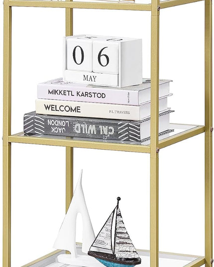 5-Tier Bookshelf,Metal Bookcase,Tempered Glass Shelves,Storage Rack Shelf for Home Office,Living Room,Bedroom, Bathroom,Modern Style,Golden - LeafyLoom