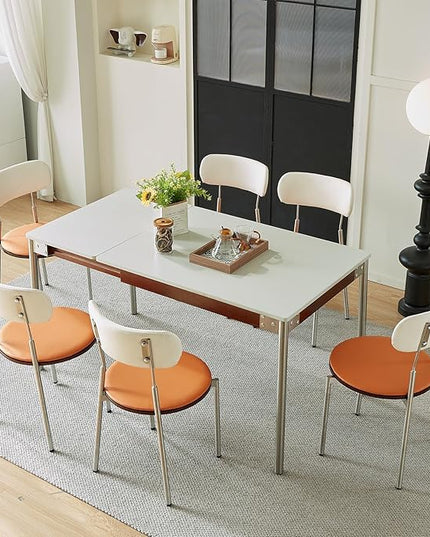 Modern Expandable Dining Table，Rectangular Kitchen Wooden Table with Stainless Steel Legs for Dinner Small Spaces， Space-Saving Foldable Table - LeafyLoom