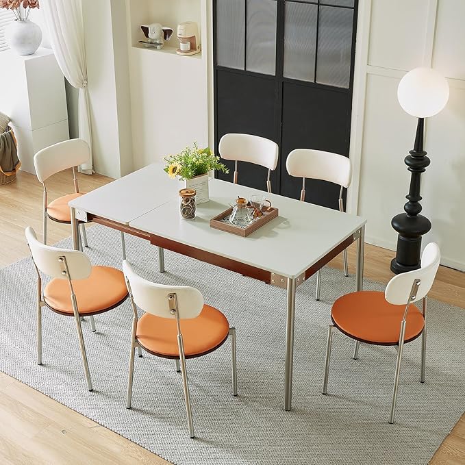 Modern Expandable Dining Table，Rectangular Kitchen Wooden Table with Stainless Steel Legs for Dinner Small Spaces， Space-Saving Foldable Table - LeafyLoom