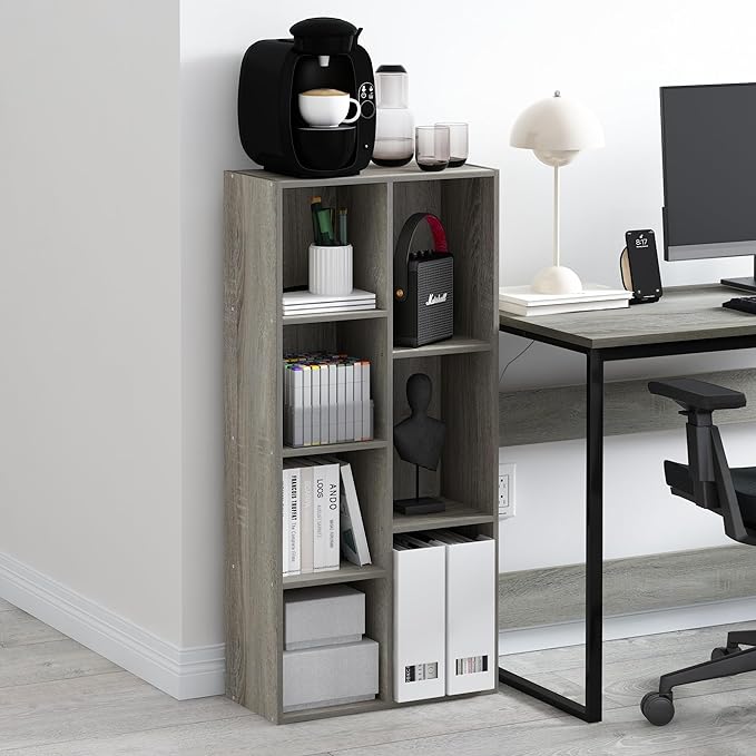 Furinno Luder 7-Cube Reversible Open Shelf, French Oak - LeafyLoom