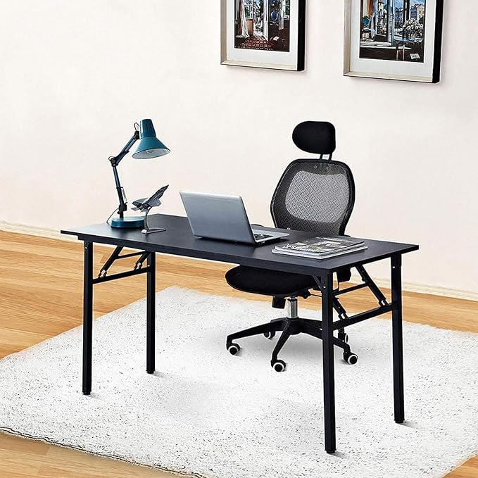 Need Home Office Desk - 60 Inches Large Computer Desk Sturdy Black Table Foldable Desk Gaming Computer Table No Assembly Required AC5CB 60 inch - LeafyLoom