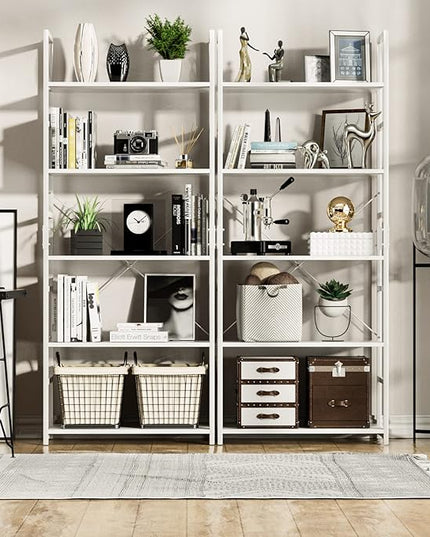 NUMENN 5 Tier Bookshelf, Tall Bookcase Shelf Storage Organizer, Modern Book Shelf for Bedroom, Living Room and Home Office, White - LeafyLoom
