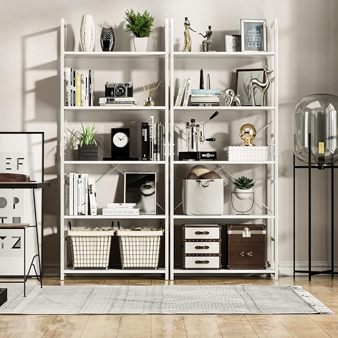 NUMENN 5 Tier Bookshelf, Tall Bookcase Shelf Storage Organizer, Modern Book Shelf for Bedroom, Living Room and Home Office, White - LeafyLoom