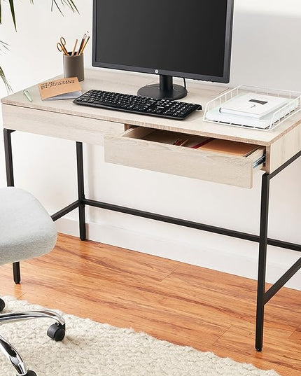 Acme Wendral Wooden Top Writing Desk with 2 Drawers in Natural and Black - LeafyLoom
