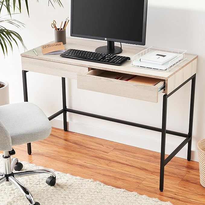 Acme Wendral Wooden Top Writing Desk with 2 Drawers in Natural and Black - LeafyLoom