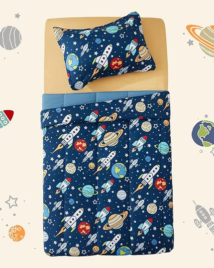 SLEEP ZONE Kids Bedding Twin Comforter Set - Super Soft & Cute Printed 2-Piece Comforter Set All Seasons for Boys, Girls, Fade Resistant, Machine Washable, Rocket Galaxy - LeafyLoom