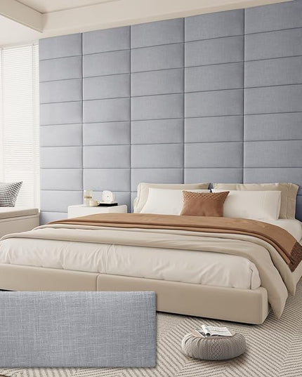Queen Headboard, Wall Mounted Peel and Stick Headboard, Upholstered Tufted Bed Headboard for Queen Size Bed, Floating Dorm Bedroom Tall Headboard Soundproof Wall Panels (9 Panels, 10"x24") - LeafyLoom