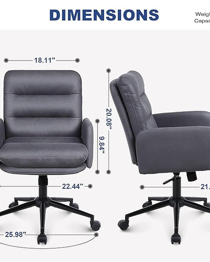 Adjustable Home Office Chair, Modern Mid Back Computer Desk Chair with Wheels, Ergonomic Upholstered Swivel Chair, Grey - LeafyLoom