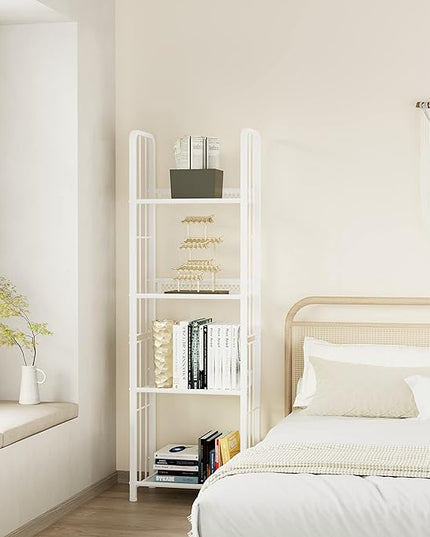Bookshelf Storage Shelf Small Bookcase Freestanding Storage Stand for Living Room Bedroom, Kitchen, Rust Resistance, Easy Assembly Free Combination Multi-Functional Organizer (4 Tiers, White) - LeafyLoom