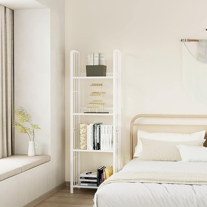 Bookshelf Storage Shelf Small Bookcase Freestanding Storage Stand for Living Room Bedroom, Kitchen, Rust Resistance, Easy Assembly Free Combination Multi-Functional Organizer (4 Tiers, White) - LeafyLoom
