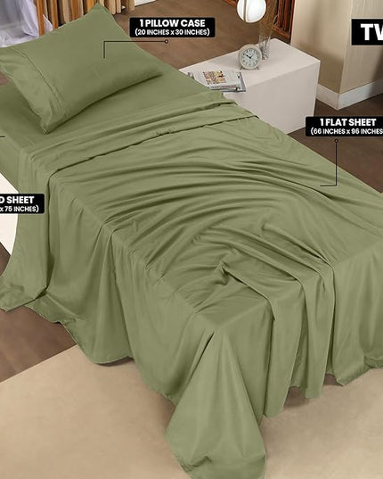 Utopia Bedding Twin Bed Sheets Set - 3 Piece Bedding - Brushed Microfiber - Shrinkage and Fade Resistant - Easy Care (Twin, Olive) - LeafyLoom