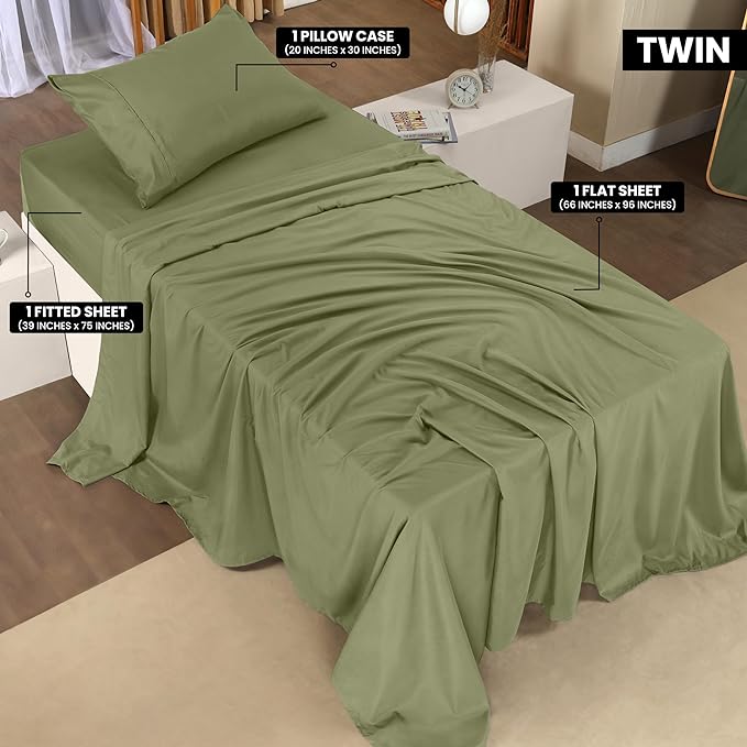Utopia Bedding Twin Bed Sheets Set - 3 Piece Bedding - Brushed Microfiber - Shrinkage and Fade Resistant - Easy Care (Twin, Olive) - LeafyLoom