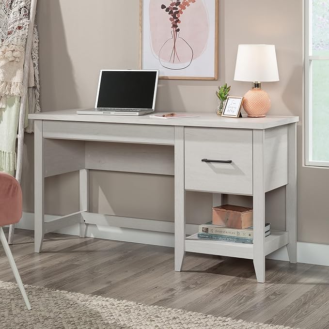 Sauder Summit Station Single Pedestal Desk, Glacier Oak Finish - LeafyLoom