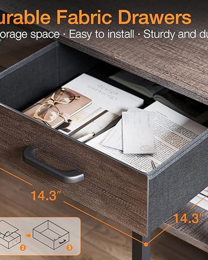 ODK Office Small Computer Desk: Home Table with Fabric Drawers & Storage Shelves, Modern Writing Desk, Grey Oak, 48"x16" - LeafyLoom