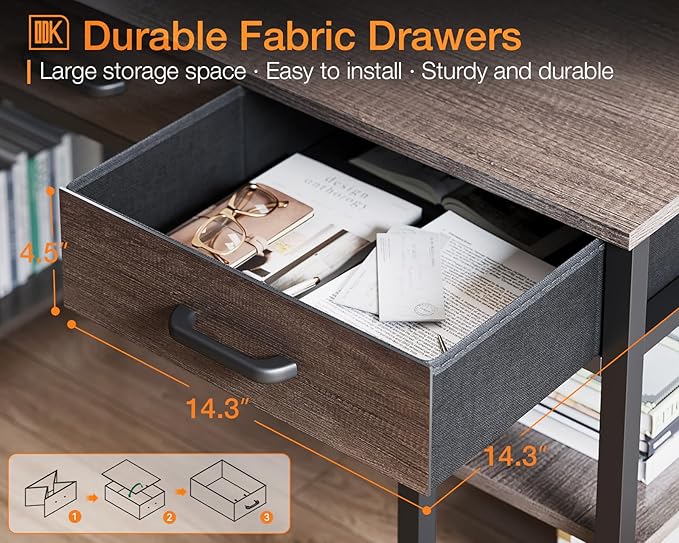 ODK Office Small Computer Desk: Home Table with Fabric Drawers & Storage Shelves, Modern Writing Desk, Grey Oak, 48"x16" - LeafyLoom