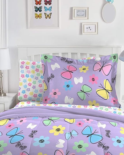 Dream Factory Sweet Butterfly Ultra Soft Microfiber Comforter Set, Purple, Full - LeafyLoom