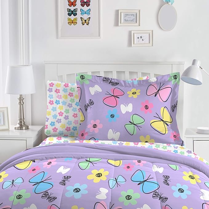 Dream Factory Sweet Butterfly Ultra Soft Microfiber Comforter Set, Purple, Full - LeafyLoom