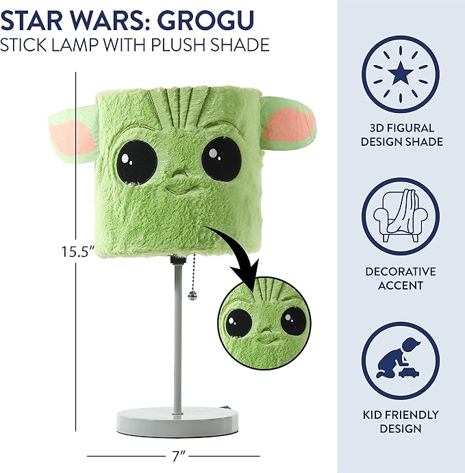 Idea Nuova Star Wars: The Mandalorian The Child Plush Shade Table Lamp, Green - LeafyLoom