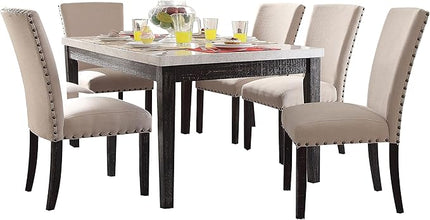 NicBex Dining Table Contemporary Kitchen Table Farmhouse Rustic Dining Table in White Marble & Salvage Dark Oak Rectangular Dining Table, Easy Assembly, White Marble + Salvage Dark Oak - LeafyLoom