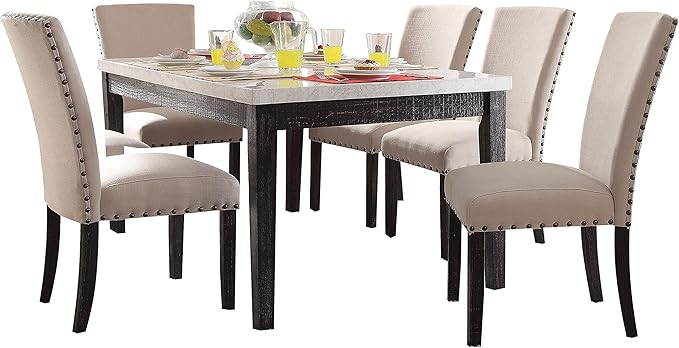 NicBex Dining Table Contemporary Kitchen Table Farmhouse Rustic Dining Table in White Marble & Salvage Dark Oak Rectangular Dining Table, Easy Assembly, White Marble + Salvage Dark Oak - LeafyLoom