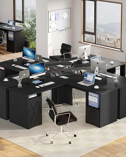 YITAHOME L Shaped Desk with Power Outlets, 60 Inch Computer Desk Corner Desk with File Drawer, Home Office Desk with Monitor Stand & Storage Shelves, L-Shaped Desk with File Cabinet, Black - LeafyLoom