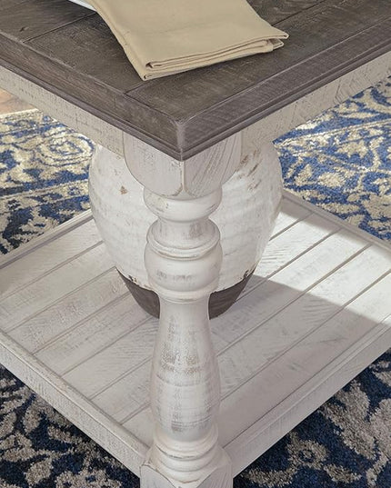 Signature Design by Ashley Havalance Farmhouse Lift Top Coffee Table, Gray & White with Weathered Finish & Havalance Farmhouse Square End Table - LeafyLoom