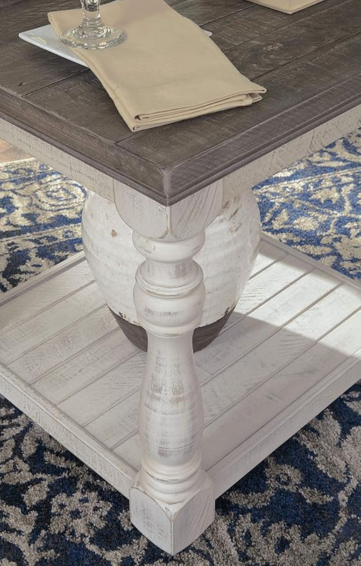 Signature Design by Ashley Havalance Farmhouse Lift Top Coffee Table, Gray & White with Weathered Finish & Havalance Farmhouse Square End Table - LeafyLoom