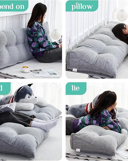 Headboard Wedge Pillow Triangular Bed Rest Reading Backrest Body Bolster Cushion Back Support Long Bolster Pillow for Bed Gifts with Removable Cover(Gray, Queen (59 x 20 x 8 Inch)) - LeafyLoom