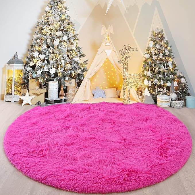 Round Area Rugs for Bedroom (4x4 Feet, Hot Pink) - LeafyLoom