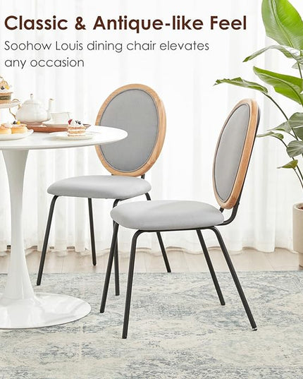 Linen Kitchen Dining Chairs Set of 2 Upholstered Round Back Mid Century Dining Chair for Dining Room Chairs Wood Modern Industrial Metal Dining Chair Indoor - LeafyLoom