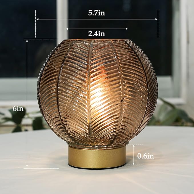 Battery Operated Lamp with Timer, Cordless Table Lamps with Led Bulb, Battery Powered Lamp Nightlight, Small Table Lamps for Living Room Decorative Beside Lamp for Corner Bedroom-Amber - LeafyLoom