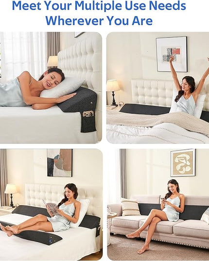 Bed Wedge Pillow Gap Filler Queen (60”x10”x6”) Pillow Wedge for Headboard Gap Mattress Wall Wedge Gap Filler for Close Gap (0-8") between Your Headboard or Bed Crack Pillow (Gray) - LeafyLoom