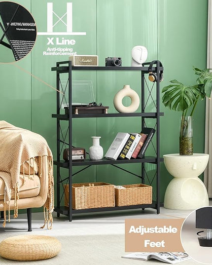 HCHQHS Bookshelf, 4-Tier Industrial Bookcase, Black Open Book Shelf, Freestanding Tall Bookshelves with Metal Frame - LeafyLoom
