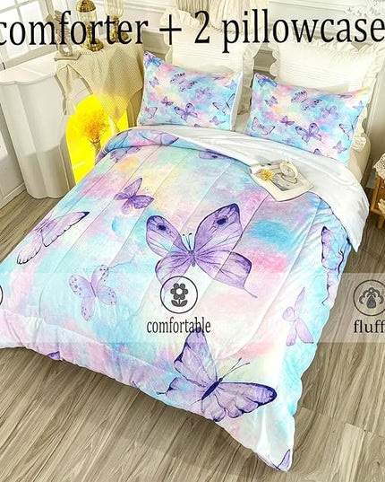 CVHOUSE Butterfly Twin Comforter Set for Girls Teens.Butterfly Twin Bedding Set,Butterflies Bedspread,Butterfly Duvet,Butterfly Bed Set,Butterflies Quilt Set 3 Pcs 1 Comforter and 2 Pillowcases - LeafyLoom